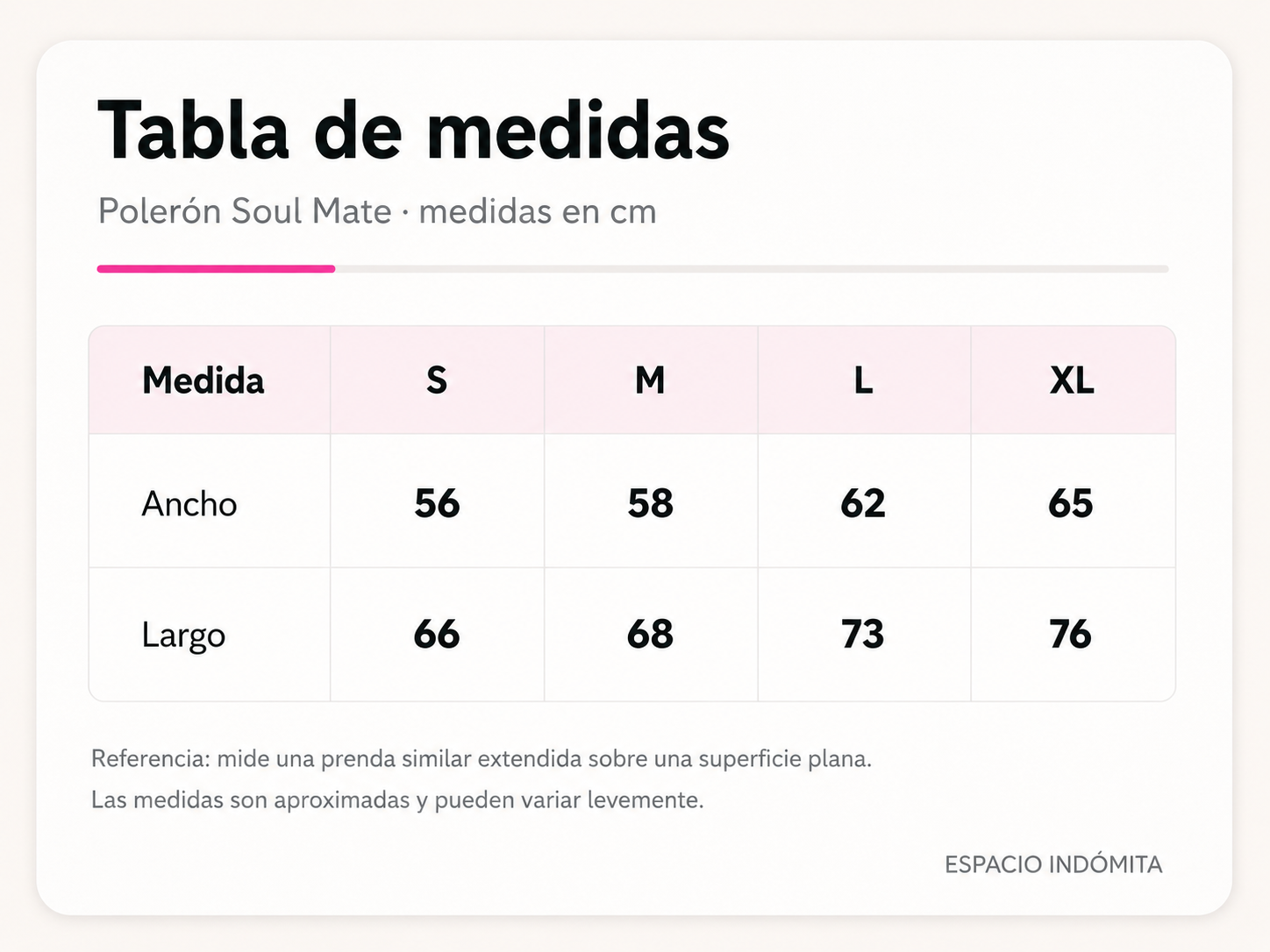 Guía de tallas Polerón Soul Mate Petroleo