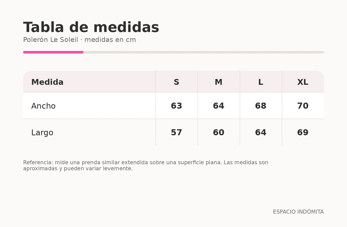 Tabla de medidas Polerón Le Soleil Azul