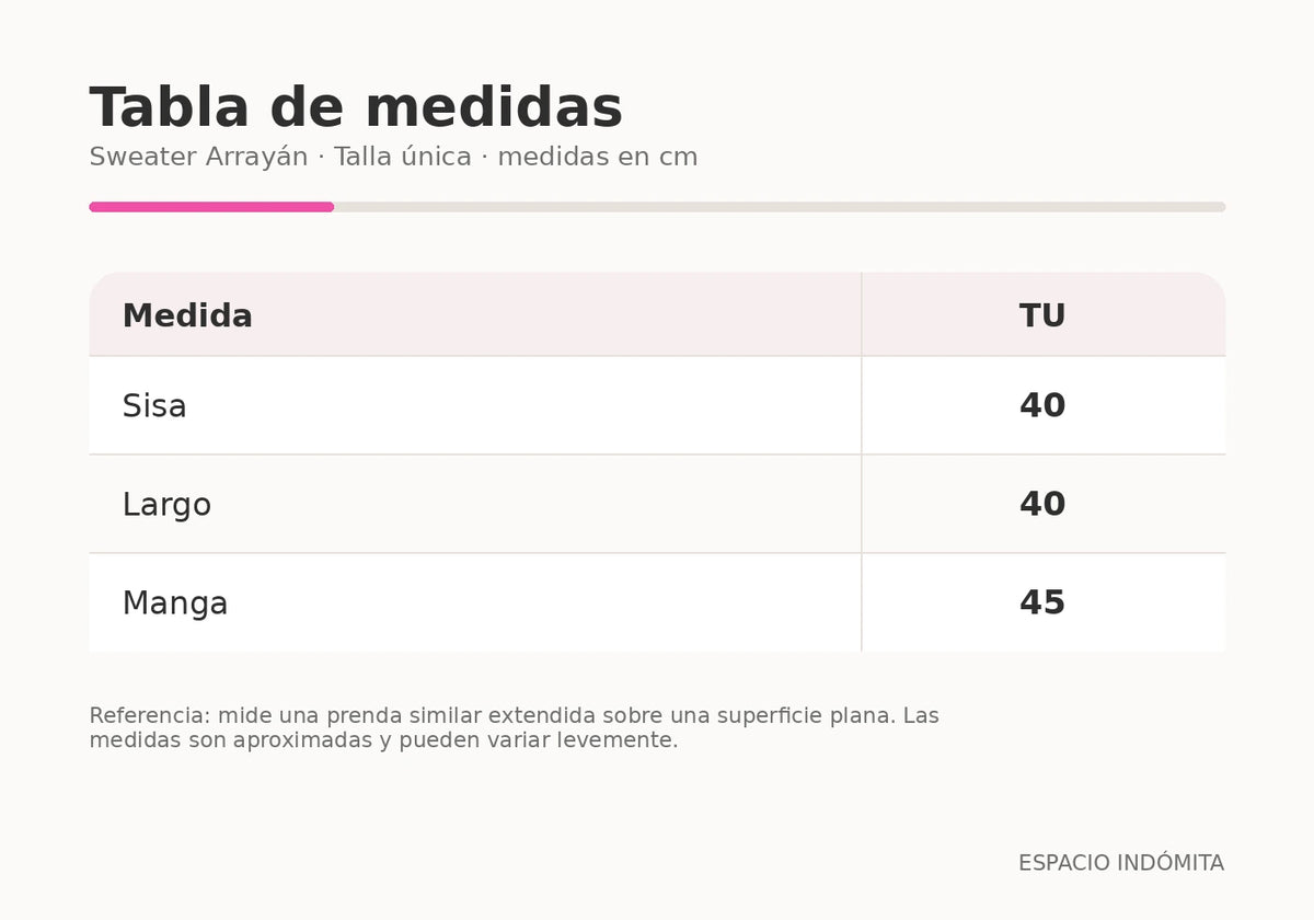 Tabla de medidas Sweater Arrayan beige